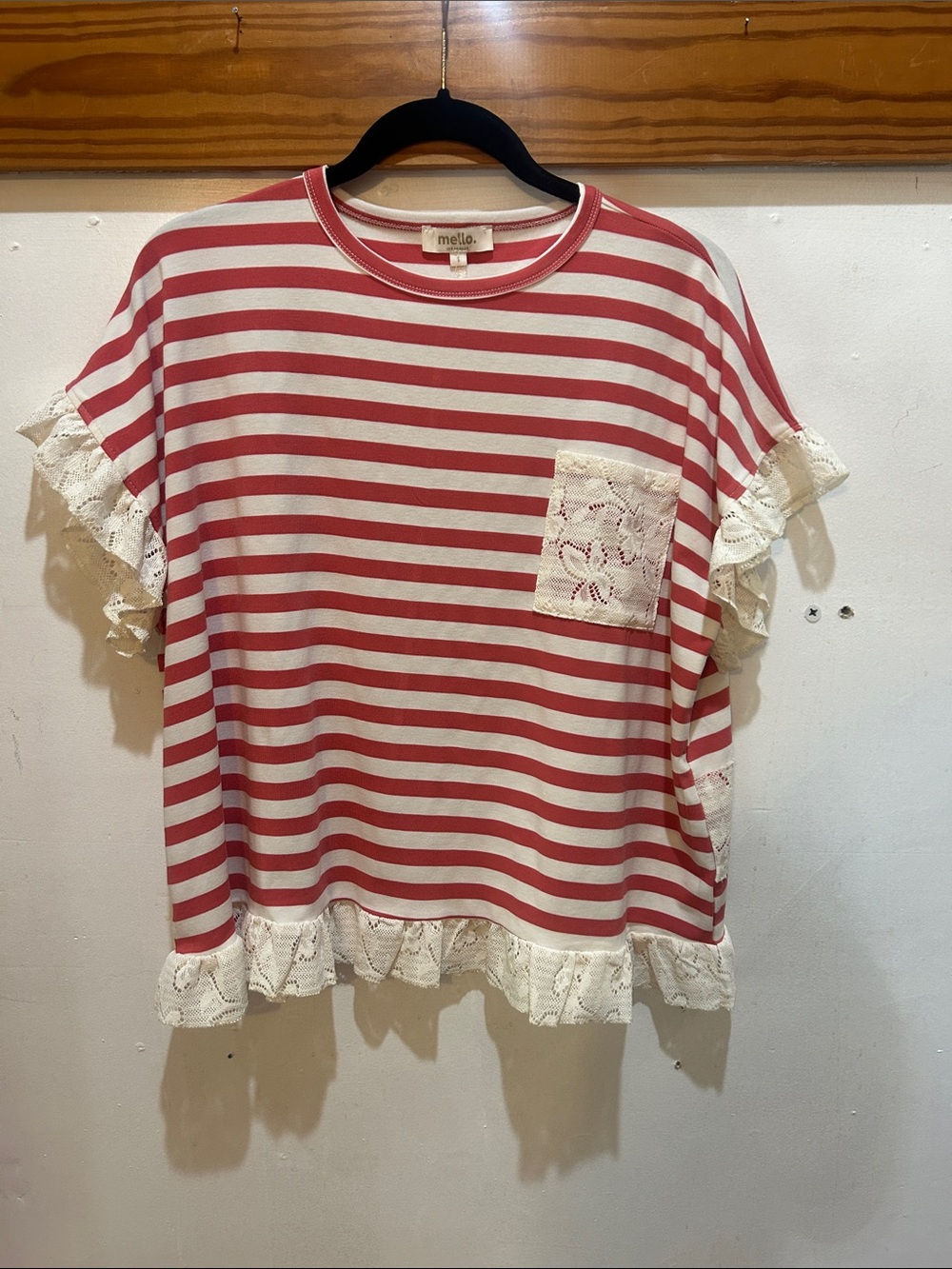 Red & White Striped Lace-Trim Tee - Mello